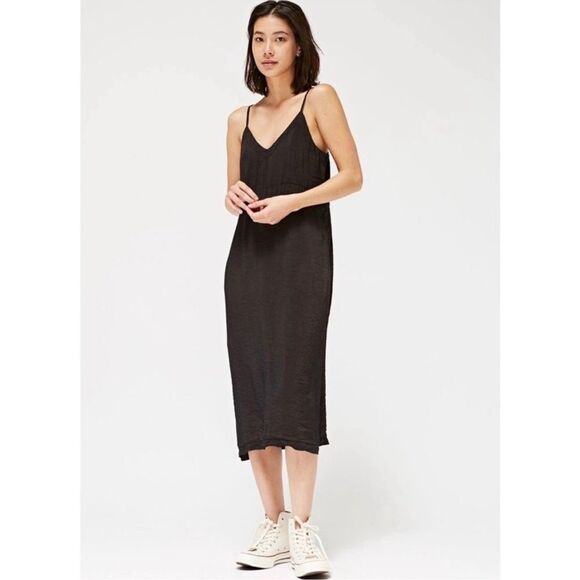 LACAUSA Anthropologie Marigold Satin Slip Midi Dress In Black Size S - Picture 1 of 9